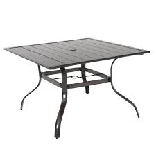 Hampton Bay 42 In Commercial Aluminum Square Outdoor Patio Slat Top Dining Table In Brown 191a192642tslbr The Home Depot In 2020 White Patio Furniture Patio Table Umbrella Square Dining Tables