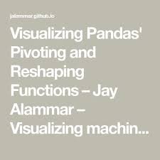 Visualizing Pandas Pivoting And Reshaping Functions Jay Alammar Visualizing Machine Learning One Concept At A Machine Learning Data Science Data Analysis