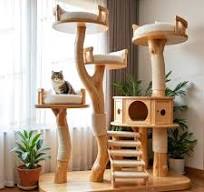 Handcrafted Wood Cat Tree, Natural Branch Design, Minimalist Style