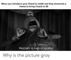 We did it reddit! is an ironic expression used by members of the social news site reddit to bring undue credit to themselves for their involvement in the resolution of a major event. When You Introduce Your Friend To Reddit And They Downvote A Meme To Bring It Back To 69 Huzzah A Man Of Quality Why Is The Picture Gray Meme On Awwmemes Com