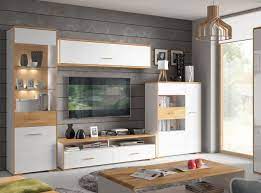 Luxury White Gloss Oak Led Light Display Storage Cabinet Unit Living Room Furn White Furniture Living Room Oak Furniture Living Room Living Room Sets Furniture