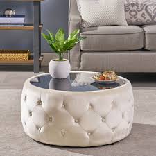 Gold/marble medium round marble coffee table set. Round Tufted Top Glass Ottoman Coffee Table Exosar Design Studio