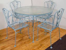 Vintage Salterini Wrought Iron Table And Chairs In Powder Blue Wrought Iron Table Iron Table Vintage Patio Furniture
