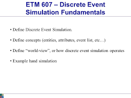Cara menjawab 607 meaning text. Etm 607 Discrete Event Simulation Fundamentals Define Discrete Event Simulation Define Concepts Entities Attributes Event List Etc Define World View Ppt Download