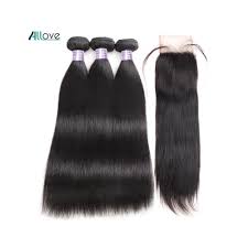 Brazilian Straight Hair Bundles With Closure Middle Part Sew