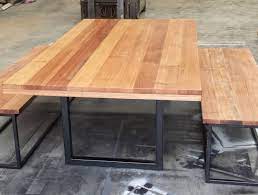 Recycled Tasmanian Oak Industrial Dining Table With Black Metal Legs And Bench Seats Timber Dining Table Dining Table Table With Bench Seat