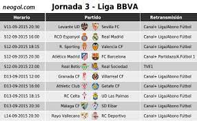 Points, victoires, défaites, nuls, buts pour et contre. Partidos Jornada 3 Liga Espanola Bbva 2015