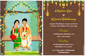 Whether you're planning a traditional hindu or updated celebration, our indian wedding invitations offer you a variety of styles to choose from that honor the rich culture of india. Oonjal Ceremony Swing Theme Traditional South Indian Wedding Invitation Ecard With Couple Caricatures Seemymarriage