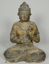 Large Carved Wooden Buddha Figure Seated In A Lotus Position And Stylized Pose Traces Of Original Polychrome And Gilt Paint Buddha Statue Wood Buddha Buddha