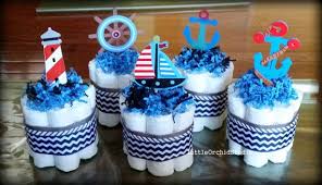 Baby jungle animals, nursery rhymes, nautical (ahoy, tiny sailor!) and classic children's books (library card invitations? Set Of 5 Mini Nautical Diaper Cake Boys By Littleorchidstudio Baby Shower Diaper Cake Nautical Baby Shower Diaper Cake Boy
