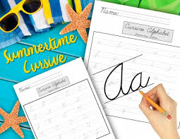 At the top of the page is an image that begins with the letter the children will be practicing. Cursive Handwriting Practice