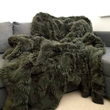 This throw is made up of super soft premium quality microfiber. Dark Olive Green Tuscan Shearling Throw Rug 240cm X 260cm Wildash London