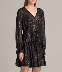 Allsaints Uk Womens Alia Flec Dress Black Gold Dresses Casual Formal Dresses Womens Dresses
