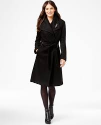 Ivanka Trump Asymmetrical Trench Coat With Rhinestone Brooch