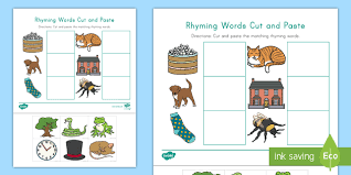 This preschool worksheet uses words and pictures to help your child practice rhyming simple words. Rhyming Words Cut And Paste Activity Teacher Made Twinkl