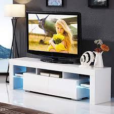 Amazon Com Mecor White Tv Stand With Lights Modern Led Tv Stand With Storage And Drawers High Gloss Tv St White Tv Stands Tv Stand With Glass Doors White Tv