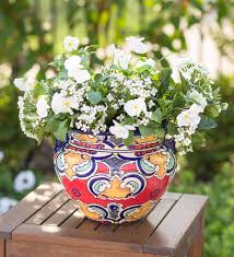 Large paracho talavera mexican ceramic pot. Authentic Mexican Talavera Ceramic Standing Planter Pot Red Plowhearth