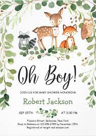 Woodland Forest Animals Oh Boy Baby Shower Invitation Zazzle Com Animal Baby Shower Invitations Forest Animal Baby Shower Baby Shower Woodland Theme