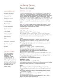 Security Guard Cv Sample