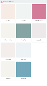 Bella Pink Whisper White Pink Mirage Polar Bear Bakery Box Venus Teal Maui Mist Snowboard Little Bow Paint Color Palettes Behr Paint Colors Pink Paint