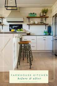 Diy Farmhouse Kitchen Before And After Featuring Stock Cabinets From Mena Budget Friendly Kitchen Renovation Farmhouse Kitchen Tables Modern Farmhouse Kitchens