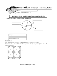Printable math worksheets @ www.mathworksheets4kids.com. Arc Length And Area Of Sector Area Circle