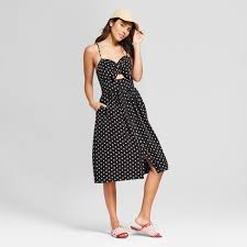 Black And White Polka Dot Midi Dress Women S Polka Dot Sleeveless Button Down Knot Front Midi Dress Xhilaration Target Polka Dress Dresses Midi Dress