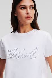 Karl Lagerfeld Rhinestone Karl Signature T-Shirt Άσπρο 241W1713 100