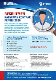 Lowongan teknisi/helper ac dibutuhkan teknisi/helper ac ruang hubungi: Lowongan Kerja Peruri Agustus 2020