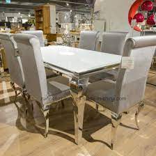 There are 81838 silver dining room for sale on etsy, and they cost 57,06 $ on average. China Modern French Style Dining Room White Mirrored Chrome Silver Louis Glass Dining Table Stainless Steel And Velvet Fabric Dining Chairs China Dining Table Glass Dining Table