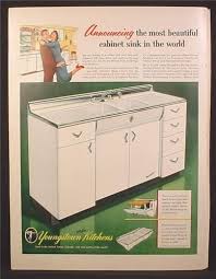 Primitve kitchen metal cabinet shelf flour bin country cottage decor. Magazine Ad For Youngstown Kitchens Steel Diana Cabinet Sink White Metal Kitchen Cabinets Vintage Kitchen Sink Retro Kitchen Tables