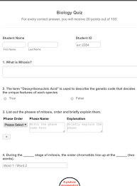 Biology trivia questions and answers. Biology Quiz Form Template Jotform