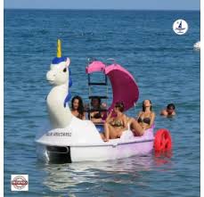This kind of boat can be operated by pedaling and electric. New Great Unicorn Pedal Boat