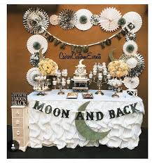 I Love You To The Moon And Back Baby Shower Party Table Moon Baby Shower Moon Baby Shower Theme Baby Shower