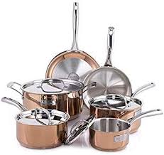 Fleischer Wolf Stainless Steel Cookware Set 10 Piece Copper Trim Satin Body Cuisine Set Ov Cookware Set Stainless Steel Pots And Pans Sets Cookware Set