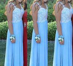 Beautiful Light Blue Straps Promdress With Lace Applique Prom Gowns Prom Dresses Prom Dresses Lace Modest Prom Gowns Evening Dresses Prom