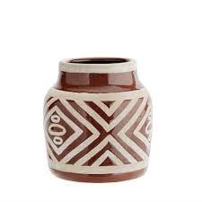 Madam Stoltz Vase Brown White Ceramic O15x15 5cm Postzegels