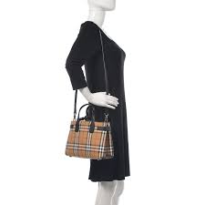 Buy burberry women's blue small banner grained leather & check bag. Burberry Goatskin Vintage Check Small Banner Tote Black 437505 Fashionphile
