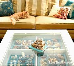 With a coffee display table you can enjoy your collections while lounging comfortably on your sofa. Display Table Ideas For Shells Beach Finds Coffee Tables Accent Tables Seashell Display Display Coffee Table Coastal Coffee Table