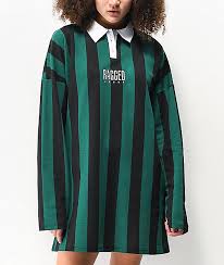 ragged jeans elevator green black striped long sleeve polo dress