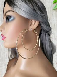 HUGE Gold Tone CLIP ON Hoop Earrings