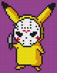 Pikachu In A Jason Voorhees Mask Kandi Pattern Pixel Art Pokemon Pixel Art Pattern Anime Pixel Art
