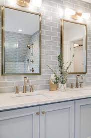 Backsplash peel and stick pvc tile, stickon tile for kitchen backsplash, bathroom vanities, fireplace décor, laundry table, stair decals in hybrid maple (12 x 12, 1 sheets) 4.6 out of 5 stars 677 $7.99 $ 7. Love The Tile Behind The Mirror On This Vanity Subwaytile Bathroomideas Modern Farmhouse Master Bathroom Farmhouse Master Bathroom Master Bathroom Renovation