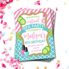 Birthday Party Invitations Online Virtual Birthday Party Invitation Spa Birthday Invitation Etsy In 2020 Spa Birthday Party Invitations Spa Party Invitations Birthday Invitations Diy