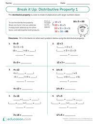 Break It Up Distributive Property 1 Worksheet Education Com