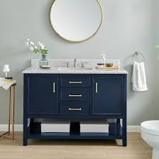 I have the best, diy navy blue & gold bathroom makeover with a painted vanity, painted floors and brand new fixtures to share with you! 2 1 Single Vanity Unit White Marble Navy