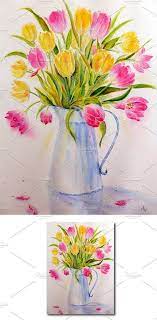 Download Watercolor Vase Of Tulips Watercolor Tulips Flowers In Vase Painting Tulip Painting