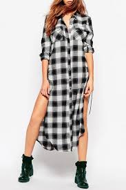 Black And White Gingham Shirt Dress Plaid Shirt Neck Long Sleeve Dress Long Sleeve Dress Checked Shirt Dress Shirt Dress