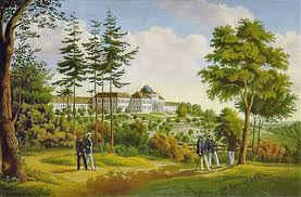 Blick aus dem monopteros im botanischen garten hohenheim. Schlosspark Hohenheimer Garten