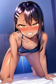 1girls ai generated bikini black hair blush bottomless breasts  brown eyes clothed clothing female female focus female only hayase nagatoro  hi res highres long hair looking at viewer mysterious